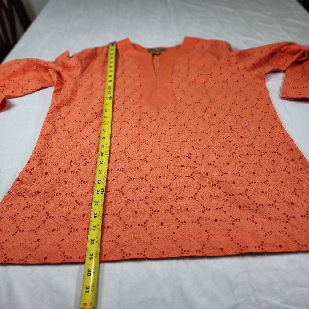 Peck & Peck Weekend Woman Orange Lace Pullover Blouse Shirt Size 16 - Picture 10 of 13